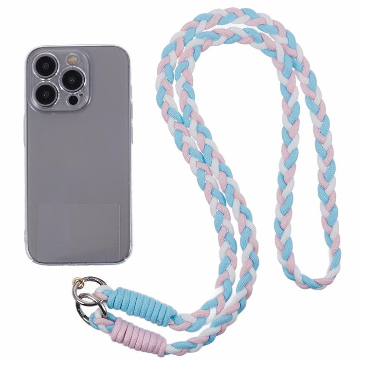 A5 Style 60cm Phone Crossbody Lanyard Weaving Polyester Shoulder Strap Phone Charms with Patch - Pink Blue