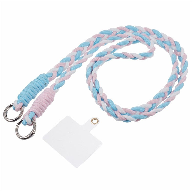 A5 Style 60cm Phone Crossbody Lanyard Weaving Polyester Shoulder Strap Phone Charms with Patch - Pink Blue