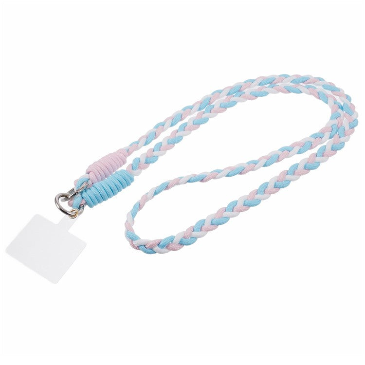 A5 Style 60cm Phone Crossbody Lanyard Weaving Polyester Shoulder Strap Phone Charms with Patch - Pink Blue