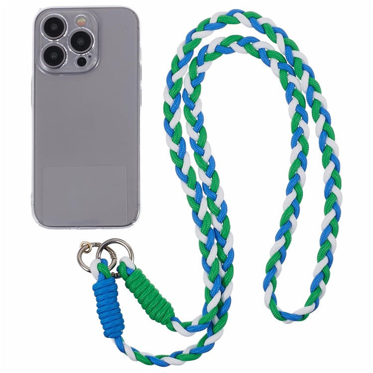 A5 Style 60cm Phone Crossbody Lanyard Weaving Polyester Shoulder Strap Phone Charms with Patch - Blue Green