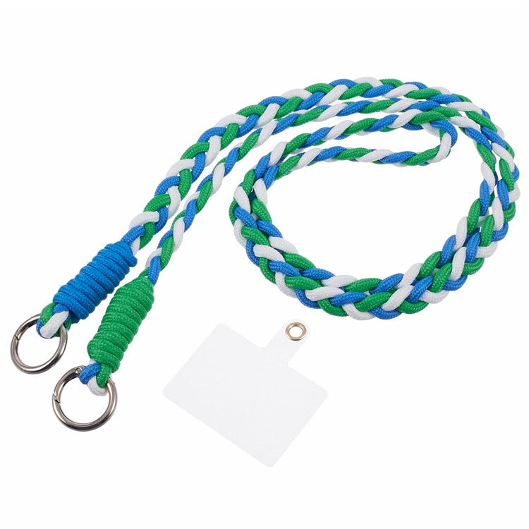 A5 Style 60cm Phone Crossbody Lanyard Weaving Polyester Shoulder Strap Phone Charms with Patch - Blue Green