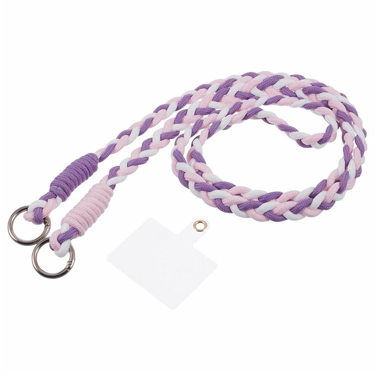 A5 Style 60cm Phone Crossbody Lanyard Weaving Polyester Shoulder Strap Phone Charms with Patch - Purple Pink