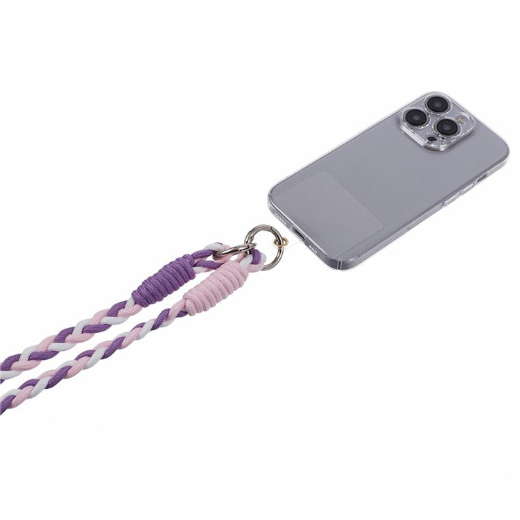 A5 Style 60cm Phone Crossbody Lanyard Weaving Polyester Shoulder Strap Phone Charms with Patch - Purple Pink