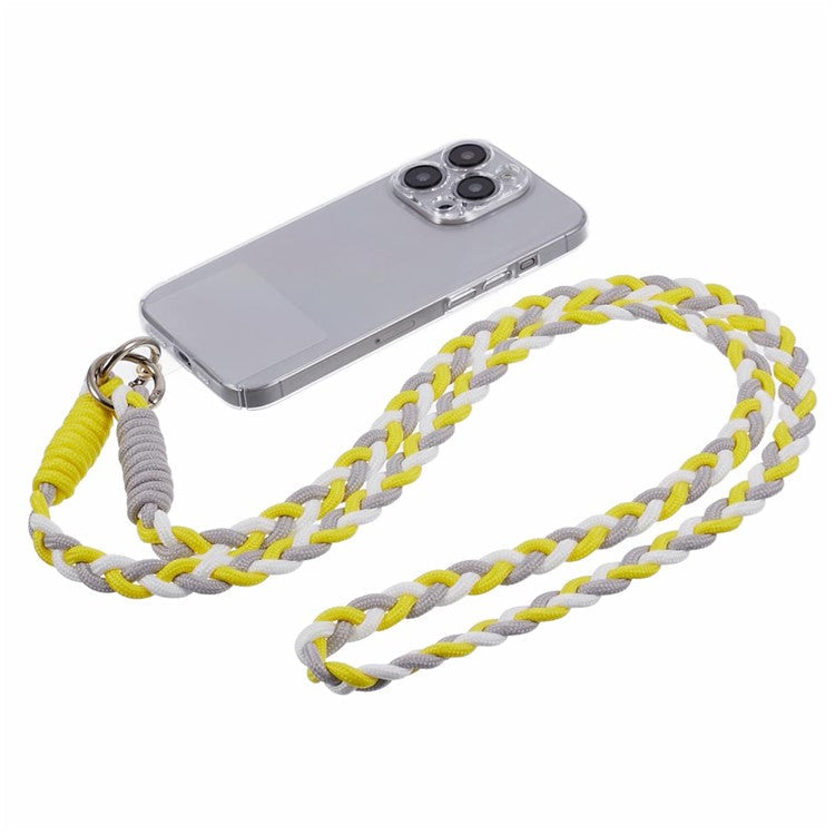A5 Style 60cm Phone Crossbody Lanyard Weaving Polyester Shoulder Strap Phone Charms with Patch - Yellow Grey