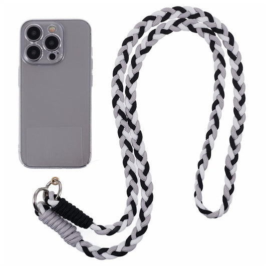 A5 Style 60cm Phone Crossbody Lanyard Weaving Polyester Shoulder Strap Phone Charms with Patch - Grey Black