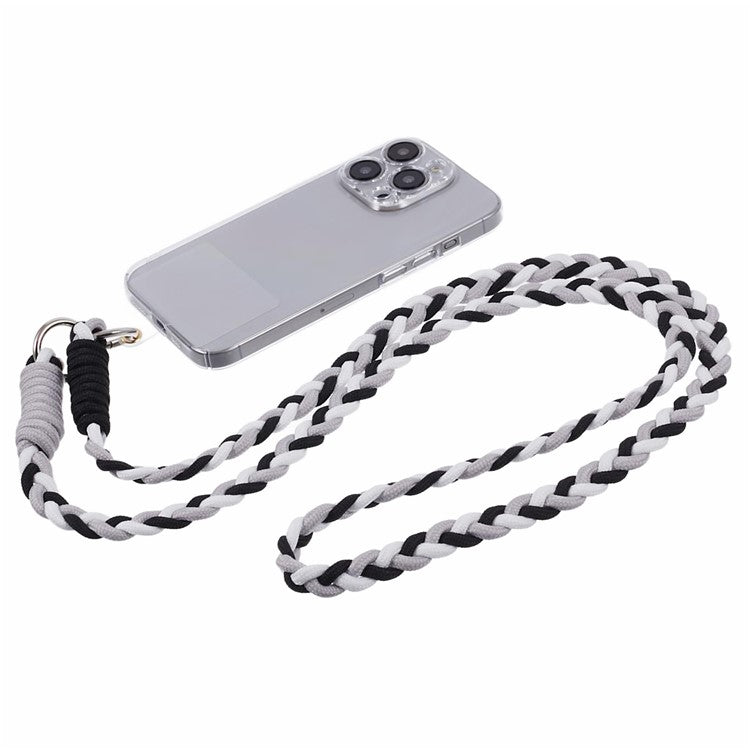 A5 Style 60cm Phone Crossbody Lanyard Weaving Polyester Shoulder Strap Phone Charms with Patch - Grey Black