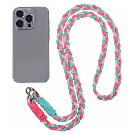 A5 Style 60cm Phone Crossbody Lanyard Weaving Polyester Shoulder Strap Phone Charms with Patch - Rose Green