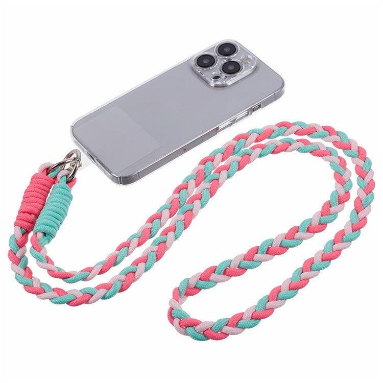 A5 Style 60cm Phone Crossbody Lanyard Weaving Polyester Shoulder Strap Phone Charms with Patch - Rose Green