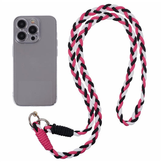A5 Style 60cm Phone Crossbody Lanyard Weaving Polyester Shoulder Strap Phone Charms with Patch - Rose Black