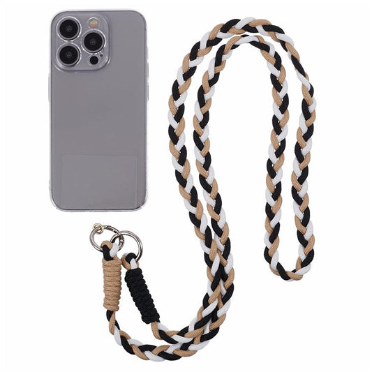 A5 Style 60cm Phone Crossbody Lanyard Weaving Polyester Shoulder Strap Phone Charms with Patch - Apricot Black