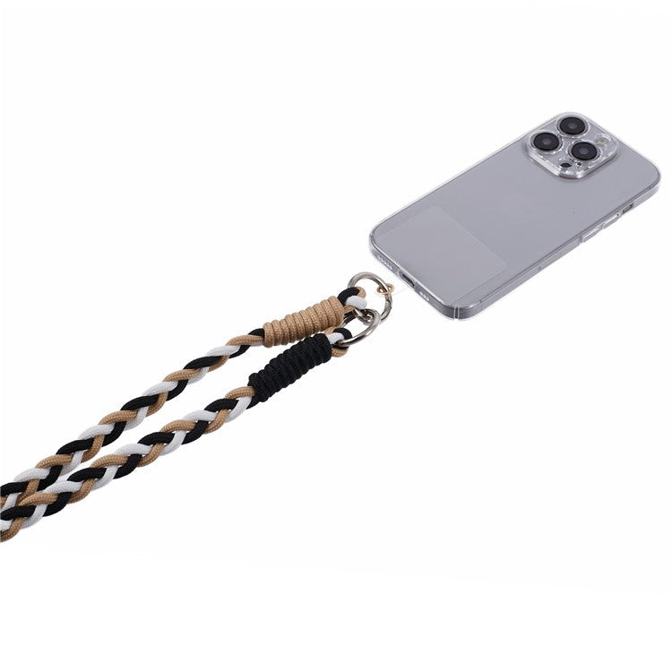 A5 Style 60cm Phone Crossbody Lanyard Weaving Polyester Shoulder Strap Phone Charms with Patch - Apricot Black