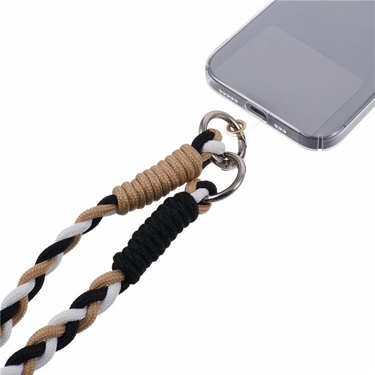 A5 Style 60cm Phone Crossbody Lanyard Weaving Polyester Shoulder Strap Phone Charms with Patch - Apricot Black