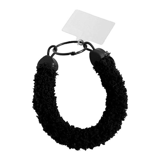 A7 Style Plush Phone Wrist Strap Anti-Loss Phone Lanyard Keychain with Tether Tab - Black