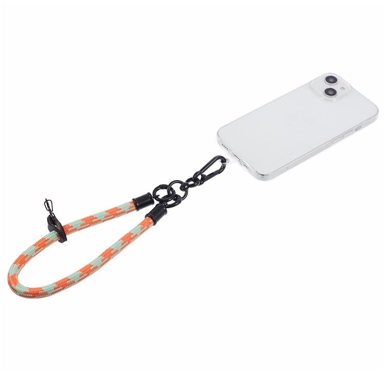 8mm 30cm Phone Wrist Strap Dual Color Short Lanyard with Patch for Camera ID Badge Keys - Orange+White