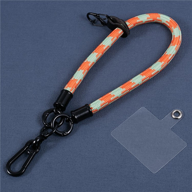 8mm 30cm Phone Wrist Strap Dual Color Short Lanyard with Patch for Camera ID Badge Keys - Orange+White
