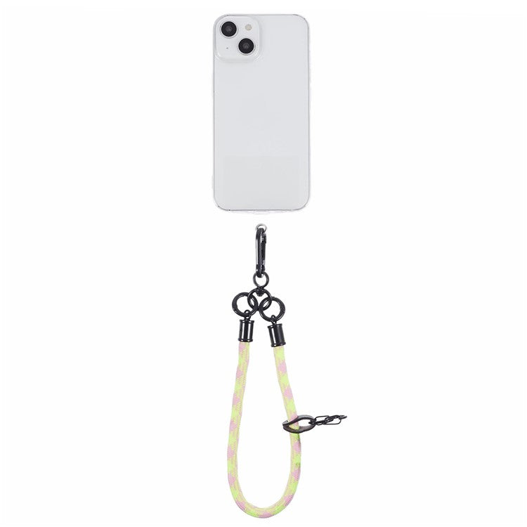 8mm 30cm Phone Wrist Strap Dual Color Short Lanyard with Patch for Camera ID Badge Keys - Pink+Yellow