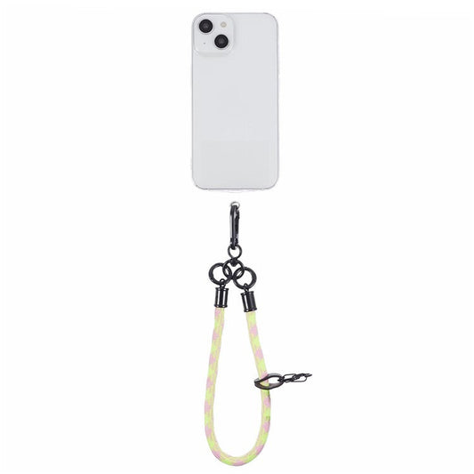 8mm 30cm Phone Wrist Strap Dual Color Short Lanyard with Patch for Camera ID Badge Keys - Pink+Yellow