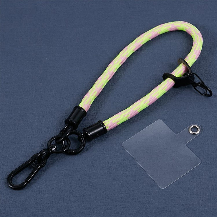 8mm 30cm Phone Wrist Strap Dual Color Short Lanyard with Patch for Camera ID Badge Keys - Pink+Yellow
