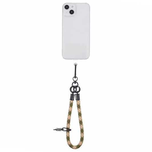 8mm 30cm Phone Wrist Strap Dual Color Short Lanyard with Patch for Camera ID Badge Keys - Khaki+Green