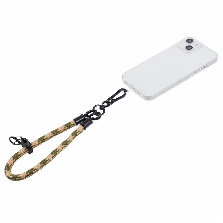 8mm 30cm Phone Wrist Strap Dual Color Short Lanyard with Patch for Camera ID Badge Keys - Khaki+Green