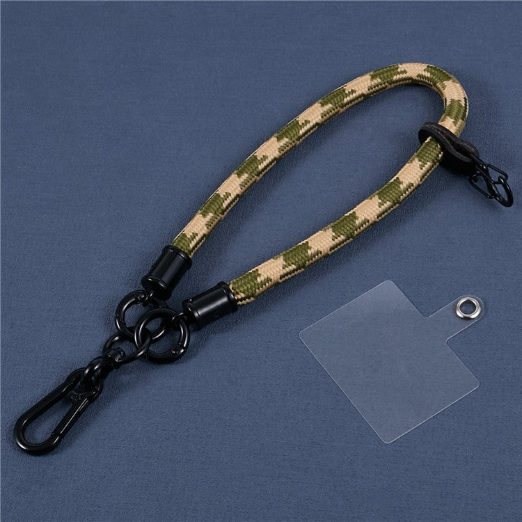 8mm 30cm Phone Wrist Strap Dual Color Short Lanyard with Patch for Camera ID Badge Keys - Khaki+Green
