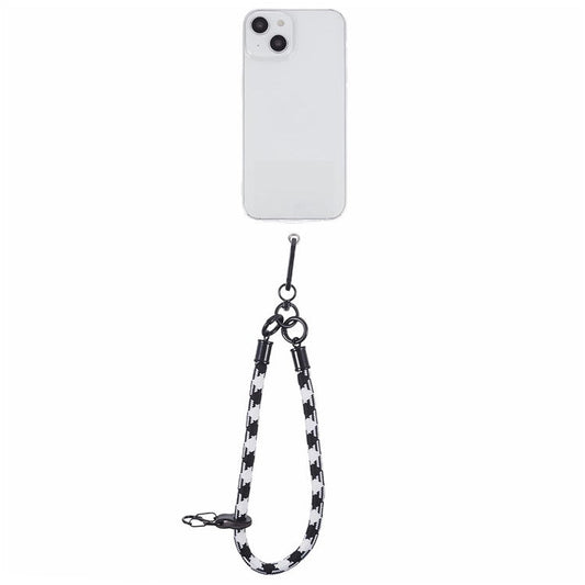 8mm 30cm Phone Wrist Strap Dual Color Short Lanyard with Patch for Camera ID Badge Keys - Black+White