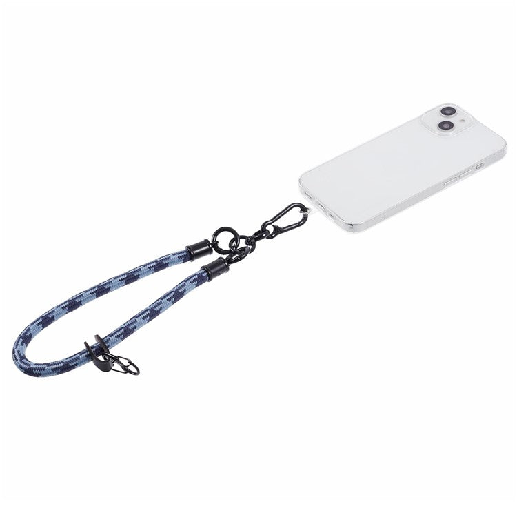 8mm 30cm Phone Wrist Strap Dual Color Short Lanyard with Patch for Camera ID Badge Keys - Blue+Black
