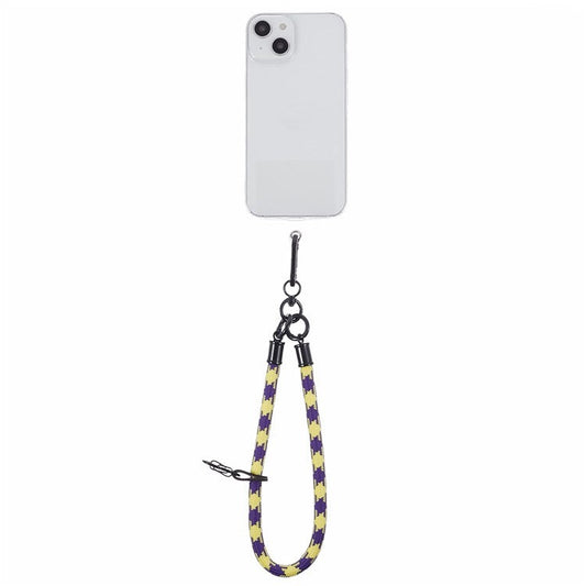 8mm 30cm Phone Wrist Strap Dual Color Short Lanyard with Patch for Camera ID Badge Keys - Purple+Yellow