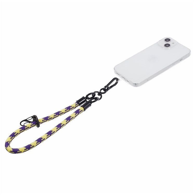 8mm 30cm Phone Wrist Strap Dual Color Short Lanyard with Patch for Camera ID Badge Keys - Purple+Yellow