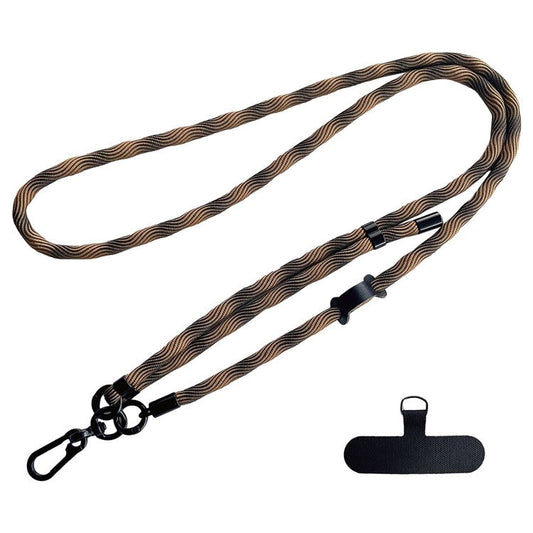 Crossbody Phone Lanyard Strap with Patch 7mm Thickness Adjustable Nylon Neck Strap - Black+Brown