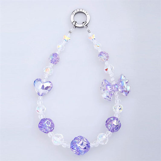 PICOCICI Anti-drop Phone Strap Love Heart Bowknot Decor Crystal Clear Beads Wrist Band - 1