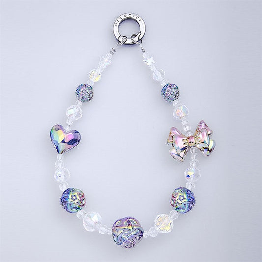 PICOCICI Anti-drop Phone Strap Love Heart Bowknot Decor Crystal Clear Beads Wrist Band - 2