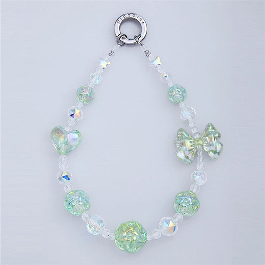 PICOCICI Anti-drop Phone Strap Love Heart Bowknot Decor Crystal Clear Beads Wrist Band - 4