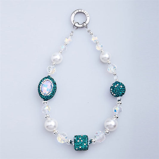 PICOCICI Mobile Phone Charm Strap Rhinestones Pearls Beads Phone Wrist Strap Lanyard - 2