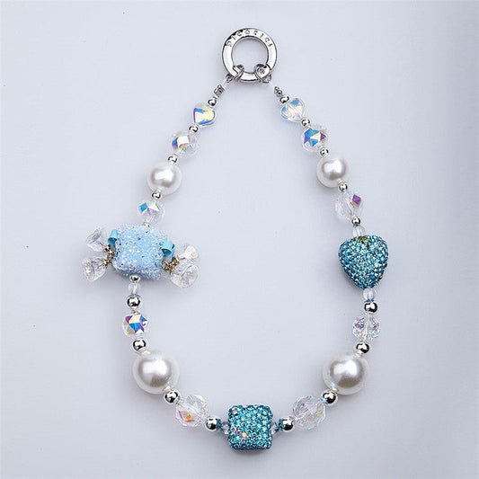 PICOCICI Phone Charms Bracelet Chain Strawberry Bell Pearls Decor Hand Strap Phone Lanyard - 4