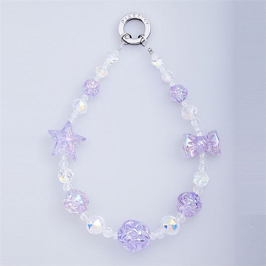 PICOCICI Phone Carrying Strap Star Bowknot Decor Crystal Clear Beads Wrist Band - 2