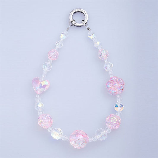 PICOCICI Crystal Clear Beads Phone Carrying Strap Heart Flower Decor Wrist Band - 1