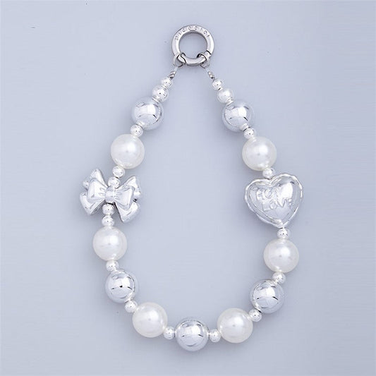 PICOCICI Love Heart Bowknot Decor Phone Anti-drop Lanyard Beaded Bracelet Hand Chain - Style B