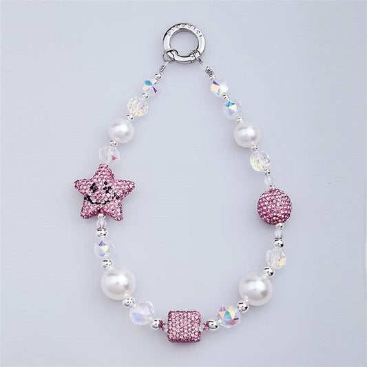 PICOCICI Rhinestone Star Decor Anti-fall Phone Chain Beaded Wrist Strap - Style A