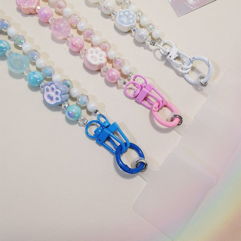 110cm Phone Lanyard for iPhone 16 / 16 Ultra / 16 Pro / 16 Pro Max Beaded Shoulder Neck Strap with Patch - White