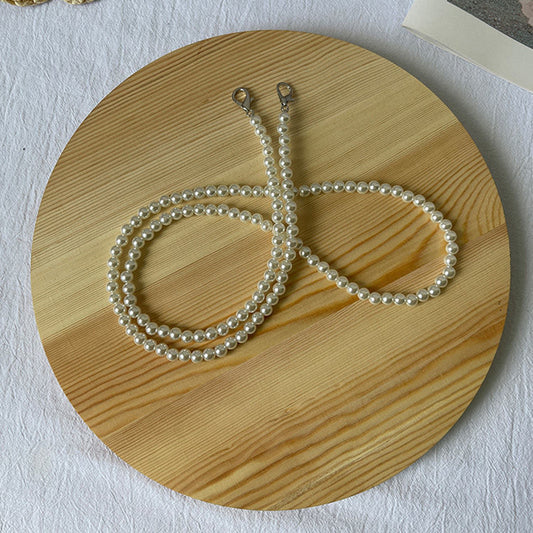 Pearl Beaded Phone Lanyard for iPhone 16 / 16 Ultra / 16 Pro / 16 Pro Max 110cm Crossbody Chain Strap - Silver Buckle