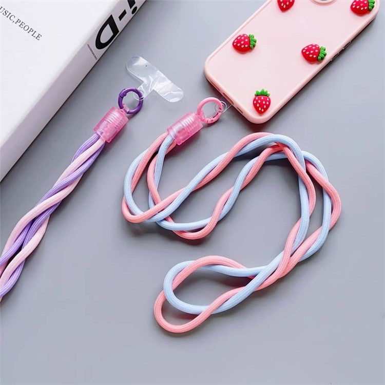 110cm Universal Phone Lanyard Dual Color Twisted Mobile Phone Neck Strap with Clear Tether Tab - Fluorescent Green+Orange