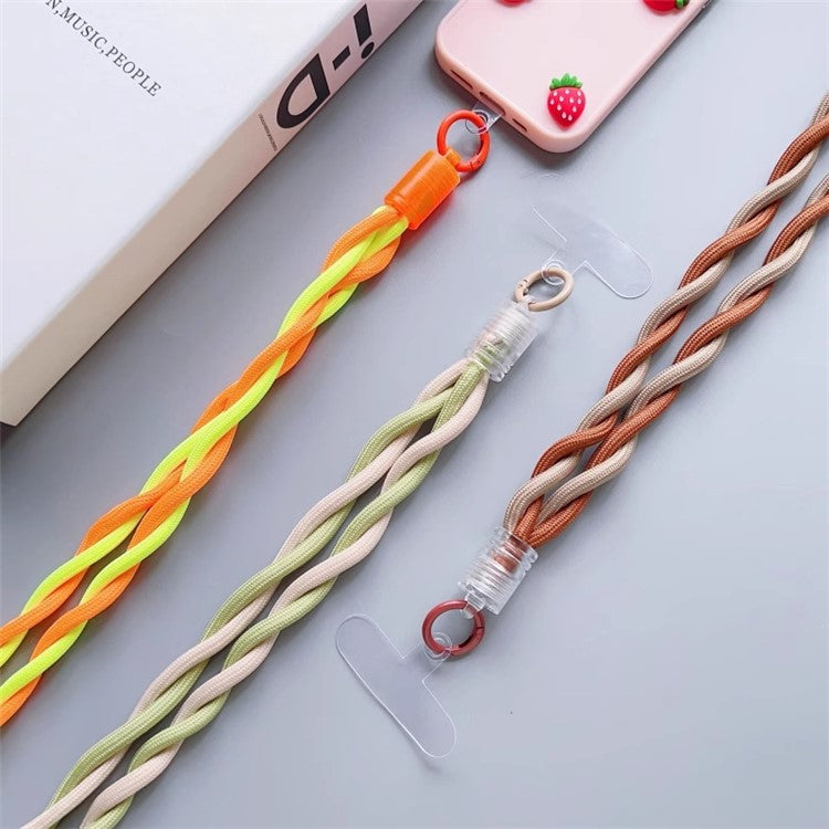 110cm Universal Phone Lanyard Dual Color Twisted Mobile Phone Neck Strap with Clear Tether Tab - Fluorescent Green+Orange