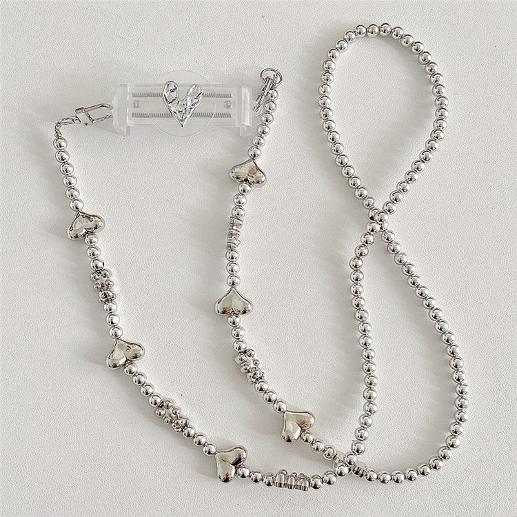 Phone Clamp Mount Portable Phone Clip Electroplating Beads Chain Shoulder Strap Lanyard - Silver