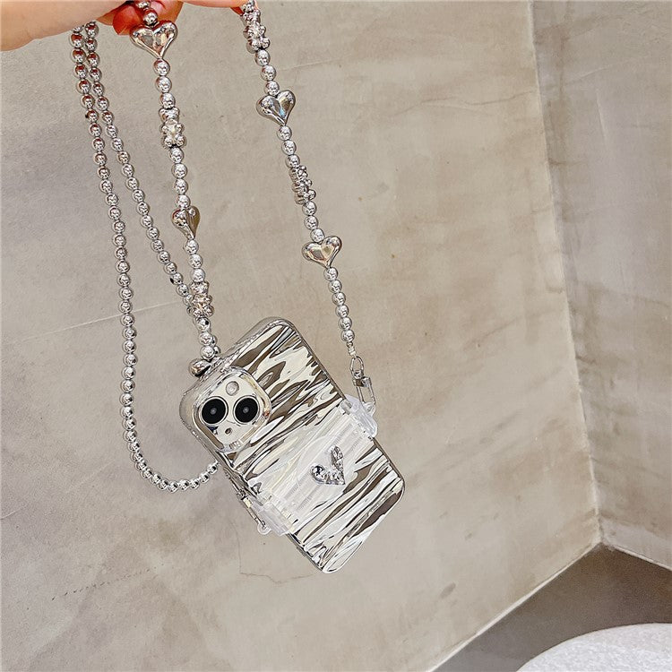 Phone Clamp Mount Portable Phone Clip Electroplating Beads Chain Shoulder Strap Lanyard - Silver