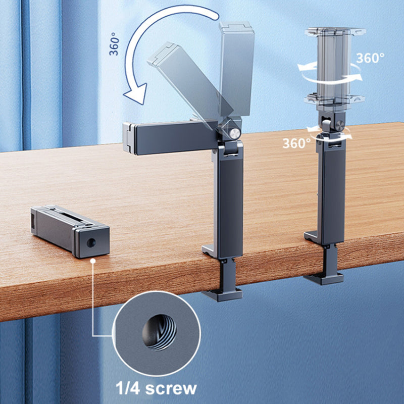 360° Rotating Metal Phone Holder Adjustable Phone Mount Stand for Travel Office Kitchen - Silver