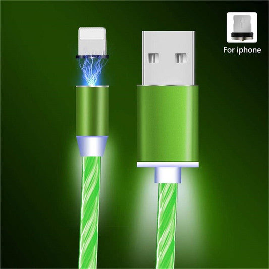 Creative 360° Adsorption Colorful Streamer Lightning Magnetic Charging Cable - Green