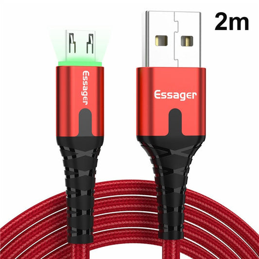 ESSAGER Micro USB to USB Nylon Braided Data Sync Charging Cord with LED Indicator 2m - Red
