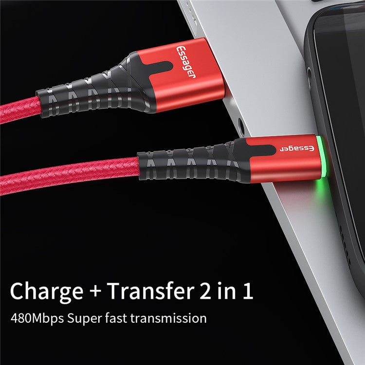 ESSAGER Micro USB to USB Nylon Braided Data Sync Charging Cord with LED Indicator 2m - Red