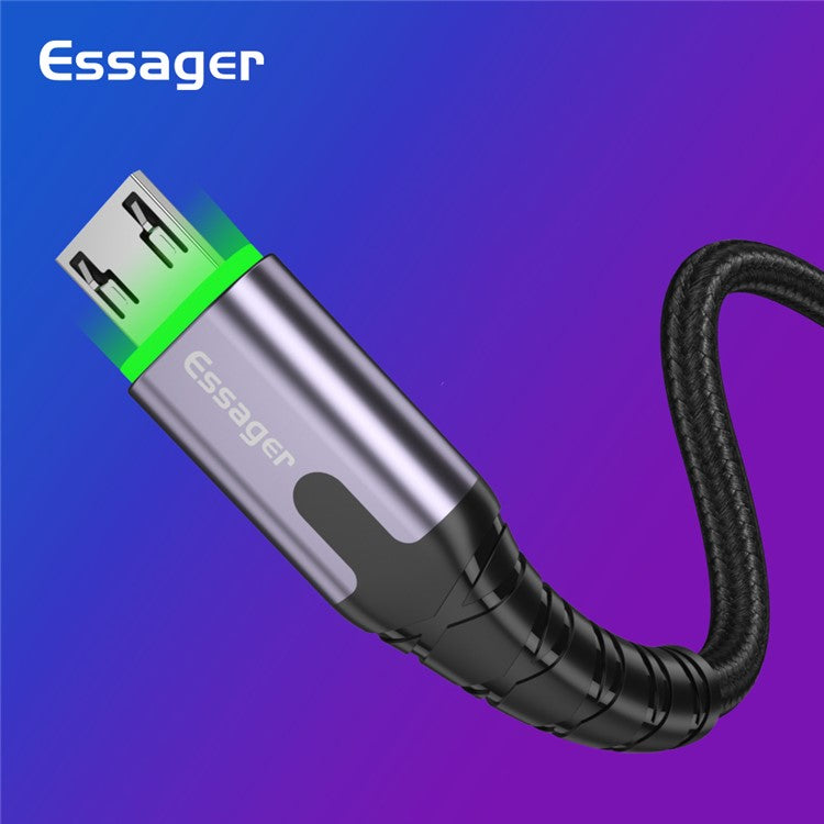 ESSAGER Micro USB to USB Nylon Braided Data Sync Charging Cord with LED Indicator 2m - Dark Grey